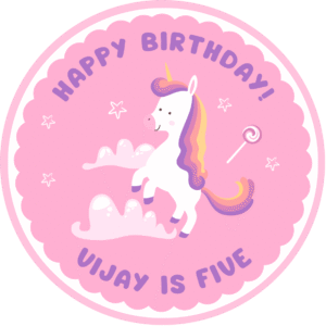 Customised Birthday Sticker-  Pink Unicorn