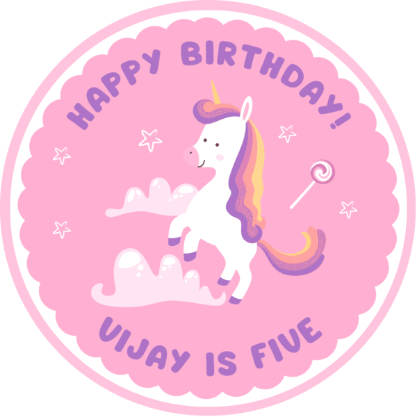 Customised Birthday Sticker-  Pink Unicorn
