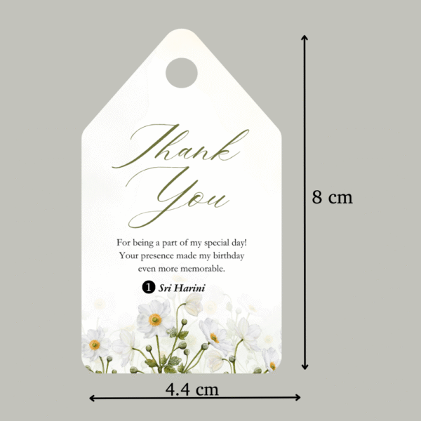 Customised Birthday tag - Green Floral design - Image 2