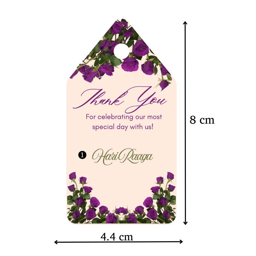 Customised Wedding/function tag - Sandal Violet Floral design - Image 2