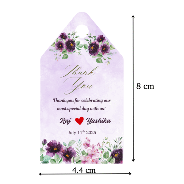 Customised Wedding tag - Violet Floral design - Image 2