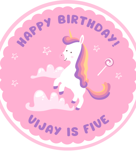 Pink And Purple Illustrative Unicorn Happy Birthday Sticker